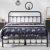 NEW No Box, Beautiful Full Size Bed Frame, Classic Metal Platform Bed Frame with Victorian Style Headboard/Footboard/Strong Slat Support/Under Bed Storage/No Box Spring Needed, Black
