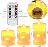 NEW HIYAA LED Flameless Candle, LED Candles with Embedded String Lights, 3 Pack Battery Operated Candles with Remote Control, 24-Hour Timer Function, Dancing Flame, Real Wax