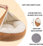 NEW Retails $45, MICOOYO Cozy Cave Dog Bed, Burrowing Dog Beds with Blanket Attached, Snug BeanBag Style Hooded Pet Cuddler Bed for Dogs and Cats, Small, Wheat