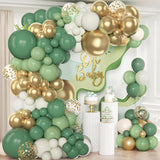 NEW Green Balloon Arch Garland Kit, Dark Green Sage Green Sand White Metallic Gold Balloons Gold Confetti Balloons for Wild One Party Jungle Baby Shower St Patricks Day Decorations