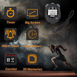 NEW Stopwatch, Amble Countdown Timer and Stopwatch Record 20 Memories Lap Split Time with Tally Counter and Calendar Clock with Alarm for Sports Coaches and Referees