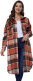 NEW Retails $49, Xaspee Womens Long Plaid Shacket Jacket Casual Fashion Lapel Button Down Long Sleeve Long Plaid Coat with Pockets, Red, Sz M