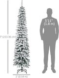 NEW Retails $90, HOMCOM 7 FT Snow-Flocked Artificial Christmas Tree, Slim Pencil Xmas Tree with Realistic Branches, Metal Base, Green