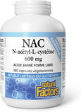 NEW Retails $34+ Natural Factors NAC Supplement (N-Acetyl-L-Cysteine), 600 mg, 180 Vegetarian Capsules, VALUE SIZE, Free Form Amino Acid, Helps Restore Glutathione Levels, Antioxidant Support, Proudly Canadian, BB: Mar/2029