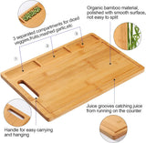 NEW NIUXX Bamboo Cutting Board for Kitchen, Reversible Chopping Board with 3 Built-in Compartments and Juice Grooves, Large Chopping Tray 43 x 32 x 2 cm, Meats Vegetable Bread Fruits Board