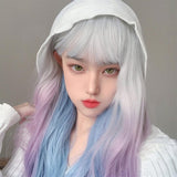 NEW Retails $100+ Wigs Long Wavy Curly Synthetic Wig with Bangs, Multi-Color Wavy Lolita Cosplay Wig, Silver White Gradient Purple Blue Heat-Resistant Synthetic Wig for Daily Party