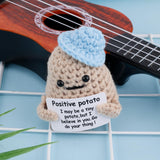 NEW Positive Potato, 3.27 Inch Funny Positive Potato Knitted Wool Potato Doll with Positive Cards Mini Potato Doll for Friends Party Decoration Encouragement (Blue Hat)