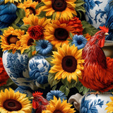 NEW Retails $80, Peel and Stick Wallpaper Rooster Sunflower Wallpaper Removable Contact Self Adhesive Decorative Wallpaper for Wall, Cabinets, Bedroom 17.3"W x 236"L