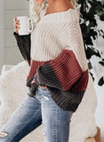 NEW VIMPUNEC Womens Oversized Sweater Color Block Off The Shoulder Pullover Sweaters Cable Knit Chunky Striped Tops, Sz L