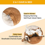 NEW Retails $45, MICOOYO Cozy Cave Dog Bed, Burrowing Dog Beds with Blanket Attached, Snug BeanBag Style Hooded Pet Cuddler Bed for Dogs and Cats, Small, Wheat