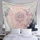 NEW Alynsehom Tapestry Mandala Wall Hanging Decor Pink Gray Indian Hippie Bohemian Flower Gypsy Decoration Beach Blanket Dorm Room Bed Sheets (M: 59"x52")