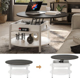 NEW Assembled, Retails $190, FABATO Round Lift Top Coffee Table with Storage and Hidden Compartment, 68cm Farmhouse Coffee Table for Living Room Reception Room, 2 Tier Small Round Coffee Table Circle Dining Table, White