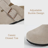 NEW Dumalum Clogs for Women Suede Boston Clogs Adjustable Buckle Slip-on Cork Footbed Mules Clogs Antislip Sole Slippers Unisex, Camel, Sz 6.5
