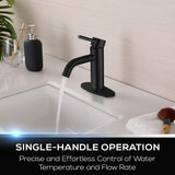 NEW Mueller Premium Single-Hole Bathroom Sink Faucet, Single-Handle, Drain Assembly, Deck Plate for 1-Hole and 3-Holes Installation, Stainless Steel Nickel Finish, Supply Lines Preassembled, Matte Black -