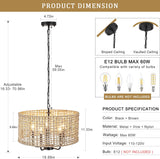 NEW Retails $155, Farmhouse Rattan Chandelier 5 Light Rustic Hand Woven Large Boho Chandeliers for Dining Room Light Fixtures Ceiling Hanging 19" Wicker Drum Pendant Lighting for Kitchen Island Living Room FoyerHallway