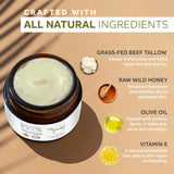 NEW Beef Tallow and Honey Balm for Skin: Whipped Grass Fed Beef Tallow Balm Moisturizer with Raw Honey and Olive Oil for Face and Body - Natural Cow Fat Cream Unscented, June 12/28