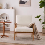 NEW Karl home Mid-Century Accent Chair Modern Retro Leisure Chair with Solid Wood Frame Upholstered Teddy Fleece Fabric Creamy-White, has couple dings on wood from transport, very minor! Retails $378