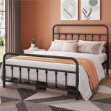 NEW No Box, Beautiful Full Size Bed Frame, Classic Metal Platform Bed Frame with Victorian Style Headboard/Footboard/Strong Slat Support/Under Bed Storage/No Box Spring Needed, Black