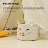 NEW Retails $47, Large Cat Face Cotton Rope Gift Wicker Basket Hamper Wicker for Toys Towels (White)