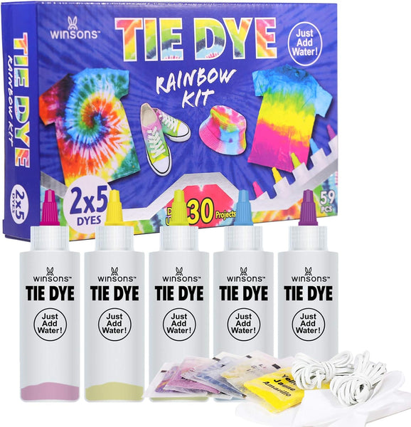 NEW WINSONS Tie Dye Kit, 5 Colours Non Toxic Permanent Fabric Dye Art Set for Kids Women for Homemade Party Creative Group Activities DIY Gift