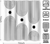 NEW White and Black Shower Curtain, Boho Minimalist Mid Century Modern Arch Geometric Machine Washable Waterproof Fabric for Bathroom Bathtub Decor with Hooks 72x72