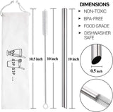 NEW [Angled Tips] 2 Pcs Jumbo Reusable Bubble Tea Straws & Smoothie Straws, 0.5" Wide Stainless Steel Straws, Metal Straws for Bubble Tea/Tapioca Pearl, Milkshakes, Smoothies | 1 Cleaning Brush & 1 Case