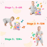 NEW Baby Bilingual Musical Elephant Stuffed Animals Toys, Infant Early Learning Toy with Light-Up Music & Crinkle, Tummy Time Toys for 0 3 6 9 12+ Months for Baby Boy Girl Gift, Pink