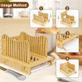 NEW Retails $40+, Mosomboo Bamboo Bread Slicer for Homemade Bread with Serrated Knife & Crumb Tray - Foldable Compact Bread Cutting Guide, Adjustable Bread Slicer, Bamboo Bread Cutter for Homemade Bread, Cakes, Bagels