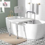 NEW Retails $96, HOMCOM 6-Level Adjustable Bath and Shower Transfer Bench Aluminum Chair with Non-Slip Feet, Armrest & Backrest, White