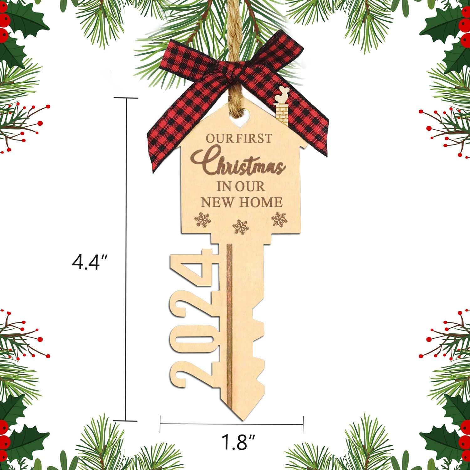 NEW 1pc Our First Christmas in Our New Home 2024 Wood Key Christmas Ornament for Housewarming Gift Christmas Tree Holiday Decoration