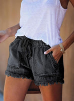 NEW Acelitt Women Comfy Drawstring Casual Elastic Waist Pocketed Shorts Pants, Black, Sz XL