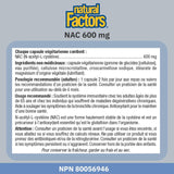 NEW Retails $34+ Natural Factors NAC Supplement (N-Acetyl-L-Cysteine), 600 mg, 180 Vegetarian Capsules, VALUE SIZE, Free Form Amino Acid, Helps Restore Glutathione Levels, Antioxidant Support, Proudly Canadian, BB: Mar/2029