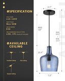 NEW Retails $80, AUTELO Pendant Light Fixtures, Blue Hammered Pendant Lights Kitchen Island, 8" Modern Glass Pendant Light in Matte Black Finish, Hanging Light for Kitchen Island, Dining Room, H9163 BU