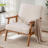 NEW Karl home Mid-Century Accent Chair Modern Retro Leisure Chair with Solid Wood Frame Upholstered Teddy Fleece Fabric Creamy-White, has couple dings on wood from transport, very minor! Retails $378