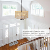 NEW Retails $155, Farmhouse Rattan Chandelier 5 Light Rustic Hand Woven Large Boho Chandeliers for Dining Room Light Fixtures Ceiling Hanging 19" Wicker Drum Pendant Lighting for Kitchen Island Living Room FoyerHallway