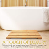 NEW Retails $50, Signature Living Bamboo Bath Mat for Bathroom, Outdoor Shower, Spa (19.7” x 13” x 1.3”) Anti-Slip Wood Shower Mat - Protective, Water-Resistant Coating