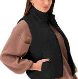 NEW VELISDE Women's Cropped Puffer Vest Women Sleeveless Winter Outerwear Warm Lightweight Stand-up Collar Short with Pockets, Black, Sz S, Retails $63