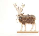 NEW Giftcraft 2pcs Reindeer Christmas Decorations, Brownie and Snowball Christmas Reindeer Figurines, Christmas Decor, Wood & Faux-Fur Reindeer Decor, 13” Large Reindeer Decor with Wood Base
