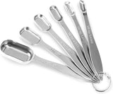 NEW Accurate 18/8 Stainless Steel Measuring Spoons, Heavy Duty Good Handle Set of 6 Measuring Spoon with Ring Connector, Silver
