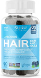 NEW SUKU Vitamins - Hair, Skin and Nails Multivitamin Gummies, Sugar Free, Keto, 2500mcg Biotin, Collagen, Silicon, Natural Gummy Vitamins for Healthy Skin and Hair Growth for Women and Men (60 Count) - Exp. Nov 2025