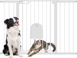 NEW Retails $120, PawHut 30"-52" Extra Wide Pet Gate with Small Door, 35" H Dog Gate with Safety Gate Barrier, Stair Pressure Fit, Auto Close, Double Locking, for Doorways, Hallways, White