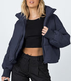 NEW ZROZYL Women's Winter Puffer Down Jacket Long Sleeve Zipper Pockets Baggy Short Coats, Blue, Sz L