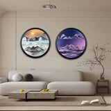 NEW Large 17.3" Wall Mounted Sand Art Liquid Motion 3D Dynamic Sculpture, 360°Rotate Wall Art, Moving Sand Art Décor, Deep Sea Sandscape, Glass Crafts Solid Wood Frame, Relaxing Quicksand Décor (Purple)