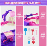 NEW Indoor/Outdoor Sensory Sandbox with Lid, Dirt Digger Excavator Sand Box with Cover, Kids Sand Pit with Construction Toys/Umbrella/Beach Toys for Toddler 3-5, Purple, Damaged Box, Contents Are Perfect