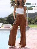 NEW Tanming Wide Leg Linen Pants for Women Summer Flowy High Waisted Beach Palazzo Trousers, 100% Linen, Brown, Sz M