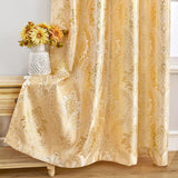 NEW Retails $117, ELKCA Luxury Golden Jacquard Curtains Set for Bedroom European Style Window Curtain for Living Room, Grommet Top, 2 Panels (Damask-Golden, 52" W x 104" L)