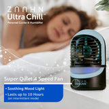 NEW Retails $50, Ultra Chill Deluxe Personal Cooler and Humidifier with Super Quiet 4 Speed Fan, Built In LED Light & Aroma Diffuser