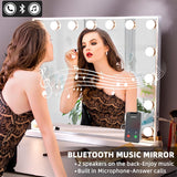 NEW Retails $140, Hansong Bluetooth Vanity Mirror with Lights Hollywood Makeup Mirror with 15 LED Bulbs Lighted Vanity Mirror with Bluetooth 3 Lighting Modes White, 23x18"