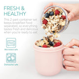 NEW Navaris Breakfast to Go Cup - Portable 2-Piece Food Container Pot for Cereal, Yogurt, Oatmeal - Microwave and Dishwasher-Safe, BPA-Free - Pastel Pink