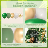 NEW Green Balloon Arch Garland Kit, Dark Green Sage Green Sand White Metallic Gold Balloons Gold Confetti Balloons for Wild One Party Jungle Baby Shower St Patricks Day Decorations